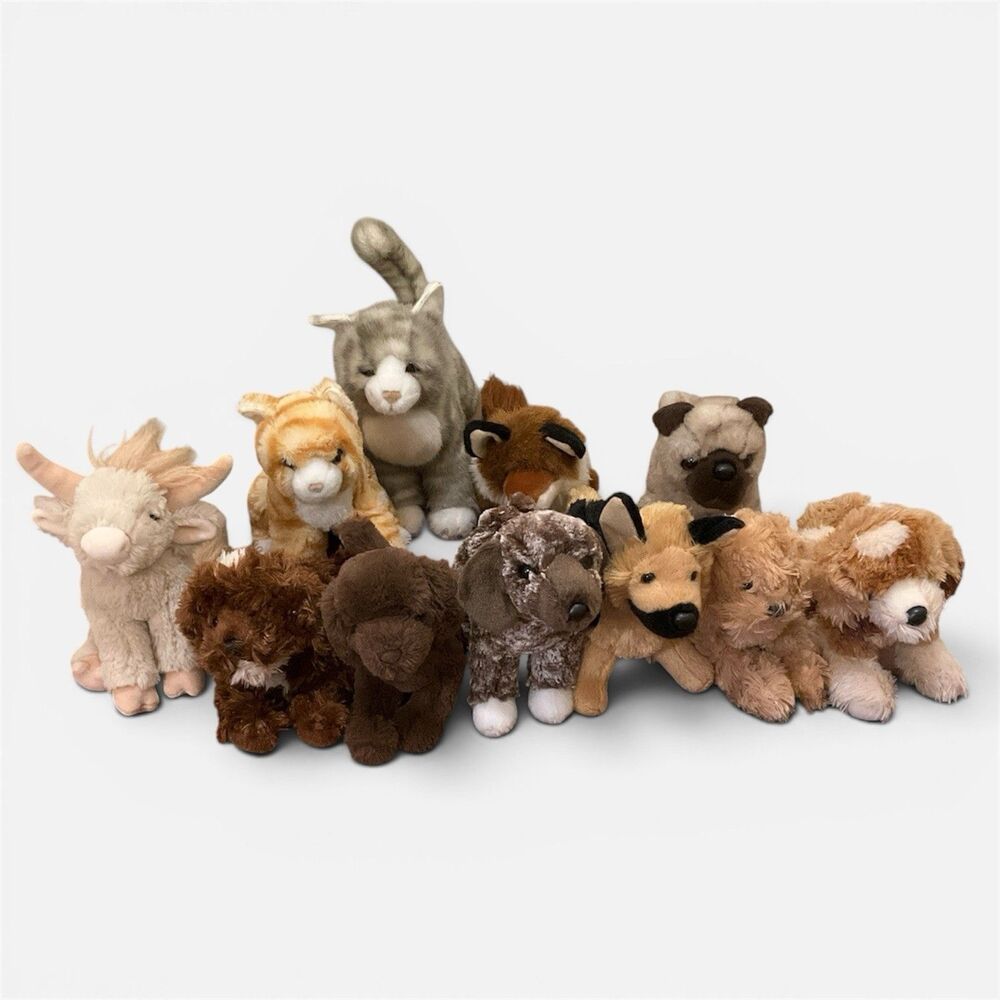Douglas Cuddle Toys Retired Dog Plush Lot Taby Cat, Fox, German Shepherd Dogs